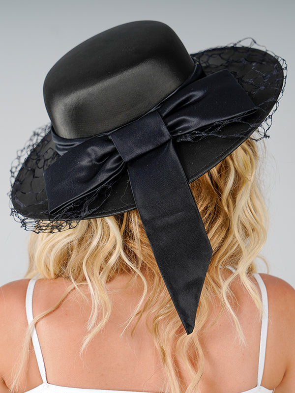 Sed-da Exclusive® Önü Tüllü Saten Şapka Siyah
