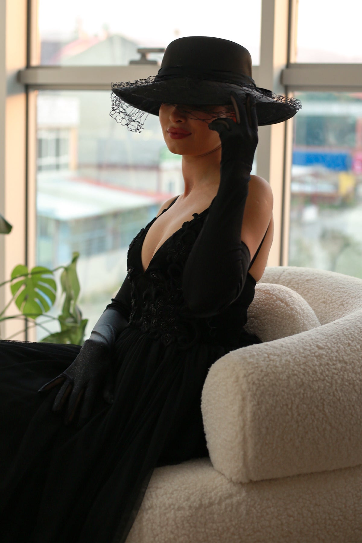 Sed-da Exclusive® Önü Tüllü Saten Şapka Siyah